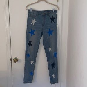 Star Printed High Waisted Jeans